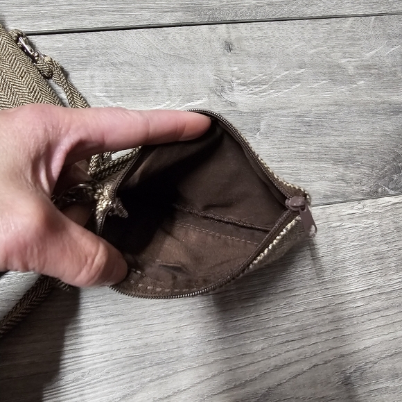 EUC 3-Piece Set Crossbody Wristlet Wallet Change Purse Pouch Herringbone Brown - Picture 8 of 14